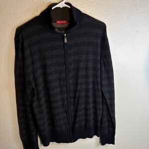 Reunion Men's Black Full-Zip Striped Knit Sweater -119sku